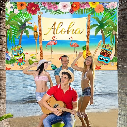 Miniatura 3 de 1 pancarta hawaiana de aloha Luau para decoración de fiesta de tiki tótem para playa, verano, decoración colgante de pared para Aloha Hawaii Luau