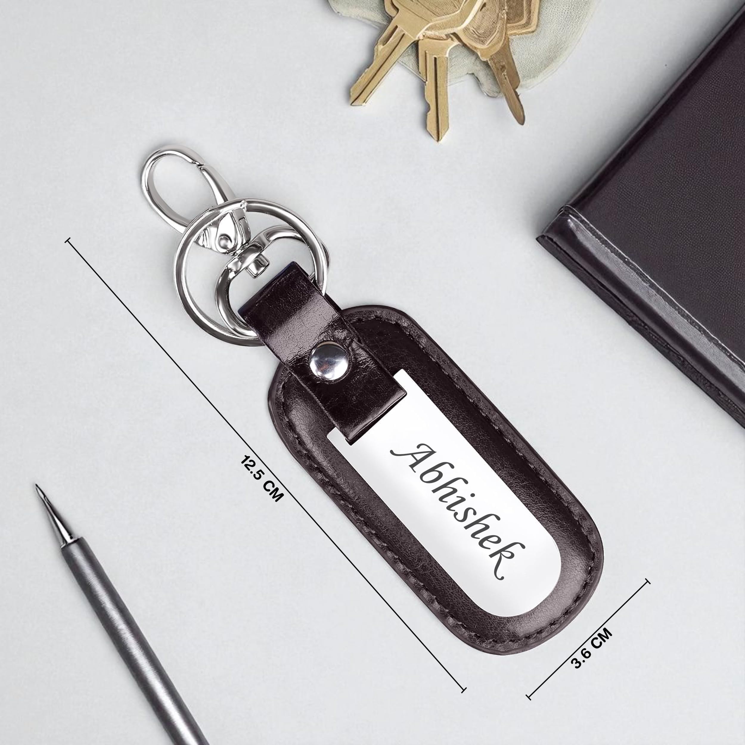 The Wallet Store Personalised Leather Gift Set for Men | Wallet, Reversible Belt, Engraved Pen & Keychain Combo with Name | Premium Gift Box for Birthday & Corporate Gifts (PN03-KC14-BT01-WL15-BRN) 4