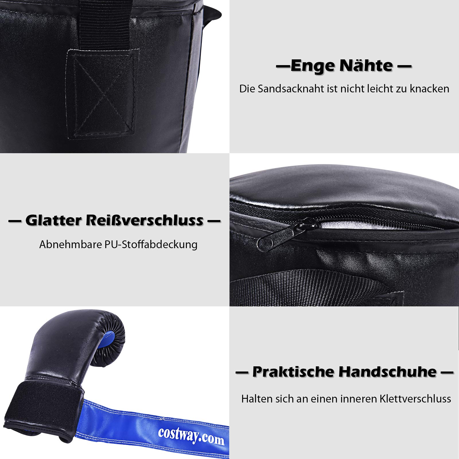 COSTWAY 10KG/20KG Boxsack-Set mit Boxhandschuhen und Springseil, Punchingsack für Kinder Erwachsene, Punching Bag, Boxing Bag inkl. Deckenhaken zur Montage für MMA, Kickboxen, Muay Thai, Taekwondo