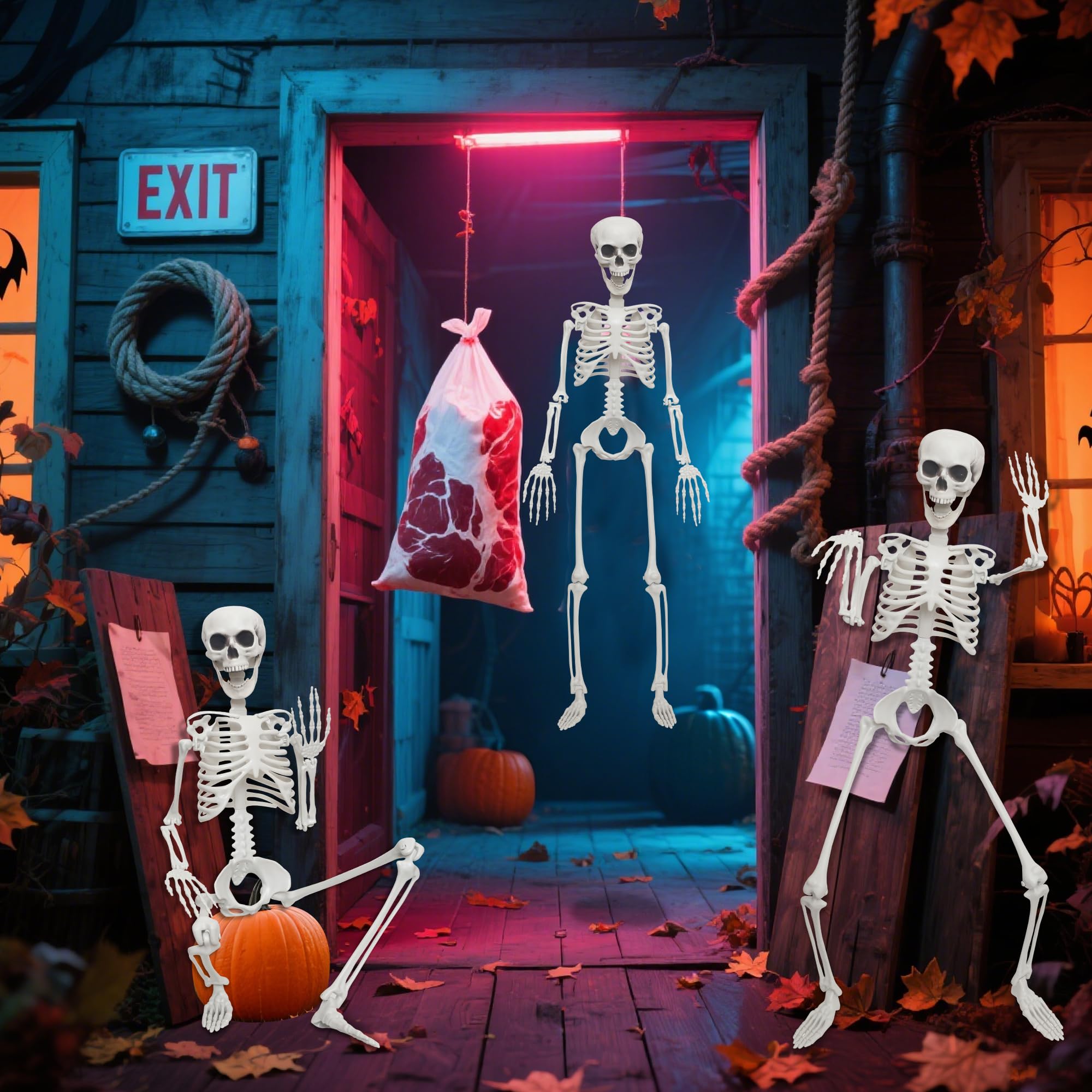 Scheletro di Halloween da 90 cm, a grandezza naturale, con giunti mobili, per feste di Halloween, forniture per la casa infestata