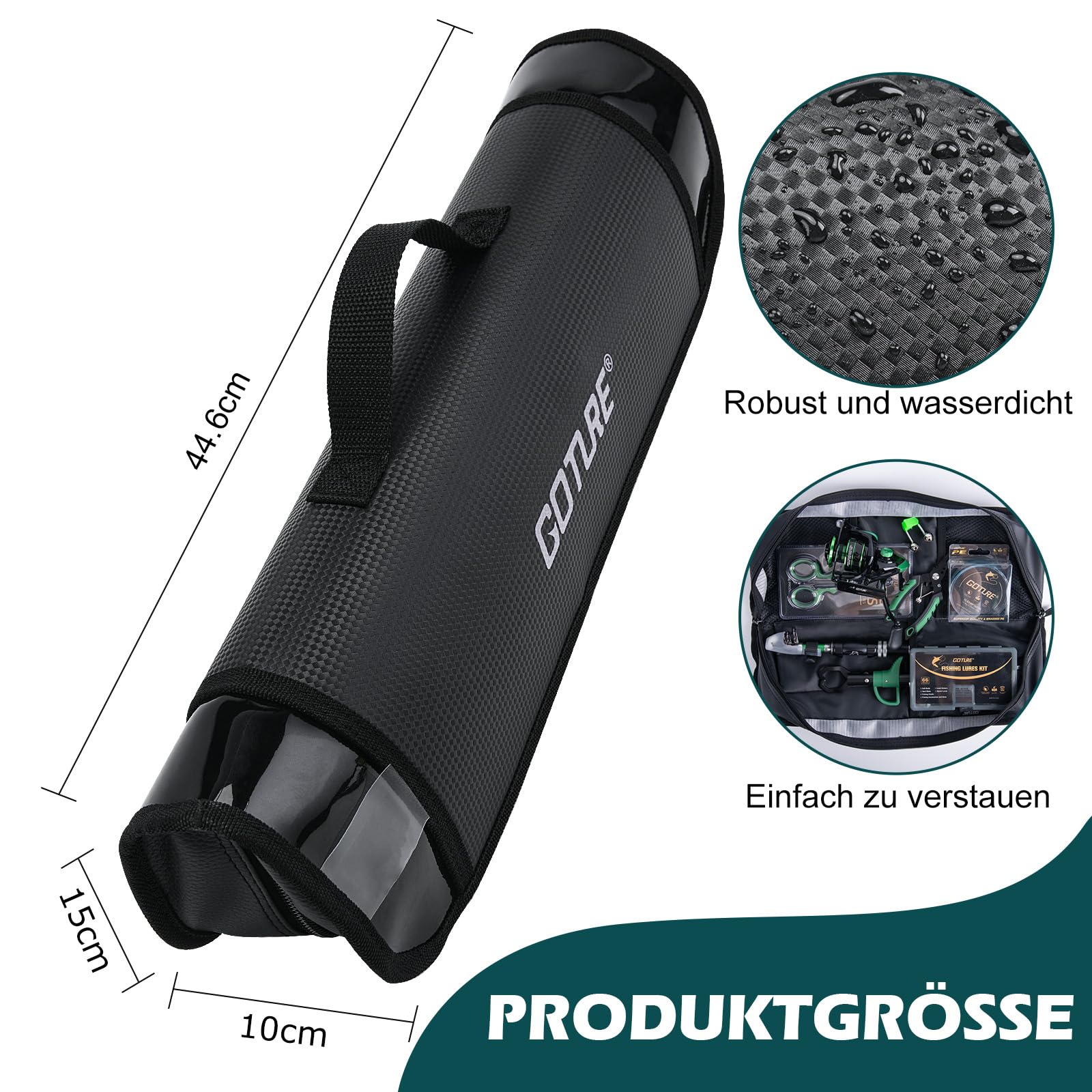 Goture Angelset mit Teleskop-Angelruten (24T Carbon),1,8m/2,1m/2,4m/2,7m I Angelrute Set Komplett 5.2:1 Spinnrolle, 150m/14kg Schnur, Köderbox & Tragetasche – für Salz-/Süßwasser, Reisen–Angelgeschenk