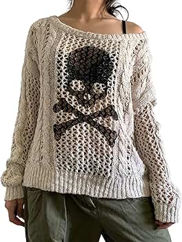 トップス Sevens skull mohair knit y2k Women Gothic Skull Sweaters Y2K Grunge Long Sleeve Off