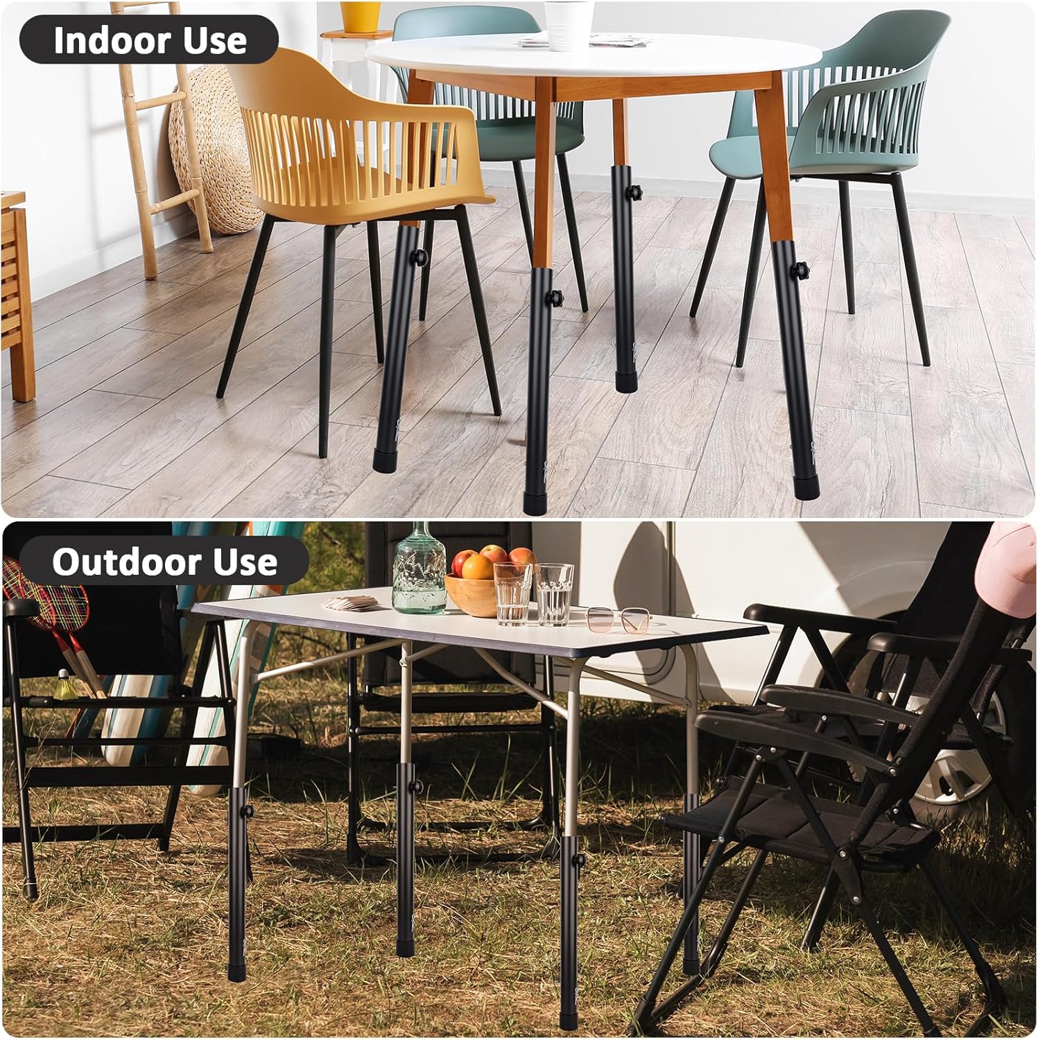 Table Risers Table Leg Extenders 4 Levels/Heights Adjustable Folding Furniture Leg Risers Durable Steel Desk Leg Extensions for Straight and Bent Legs, Raise 3.5in-12.7in, 4Pack