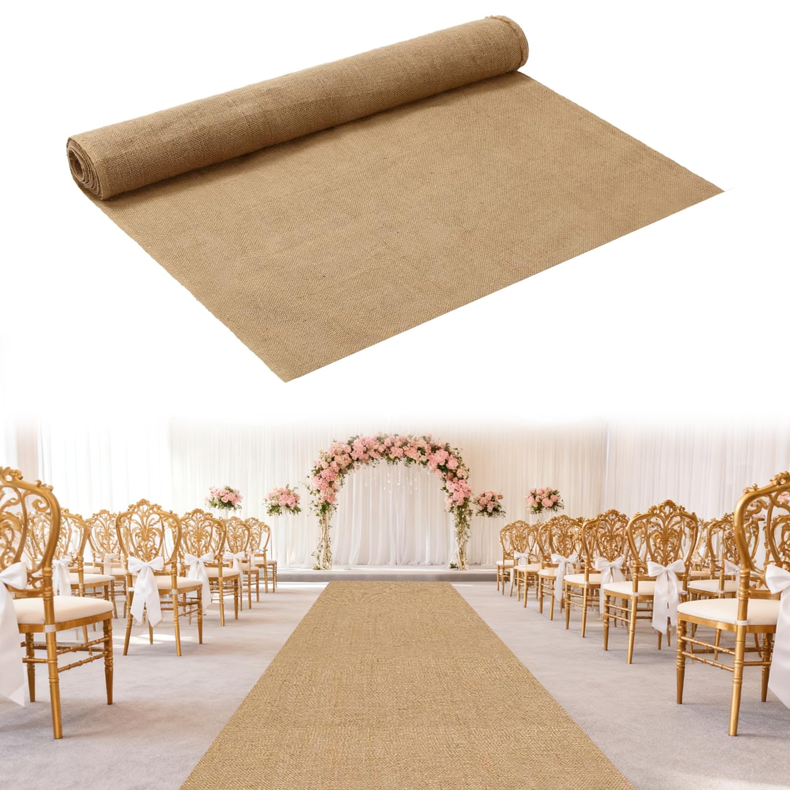 SK Studio Tapis de Mariage, 1 x 15 m Tapis de Passage en Toile de Jute pour Fête église Mariage Cérémonie