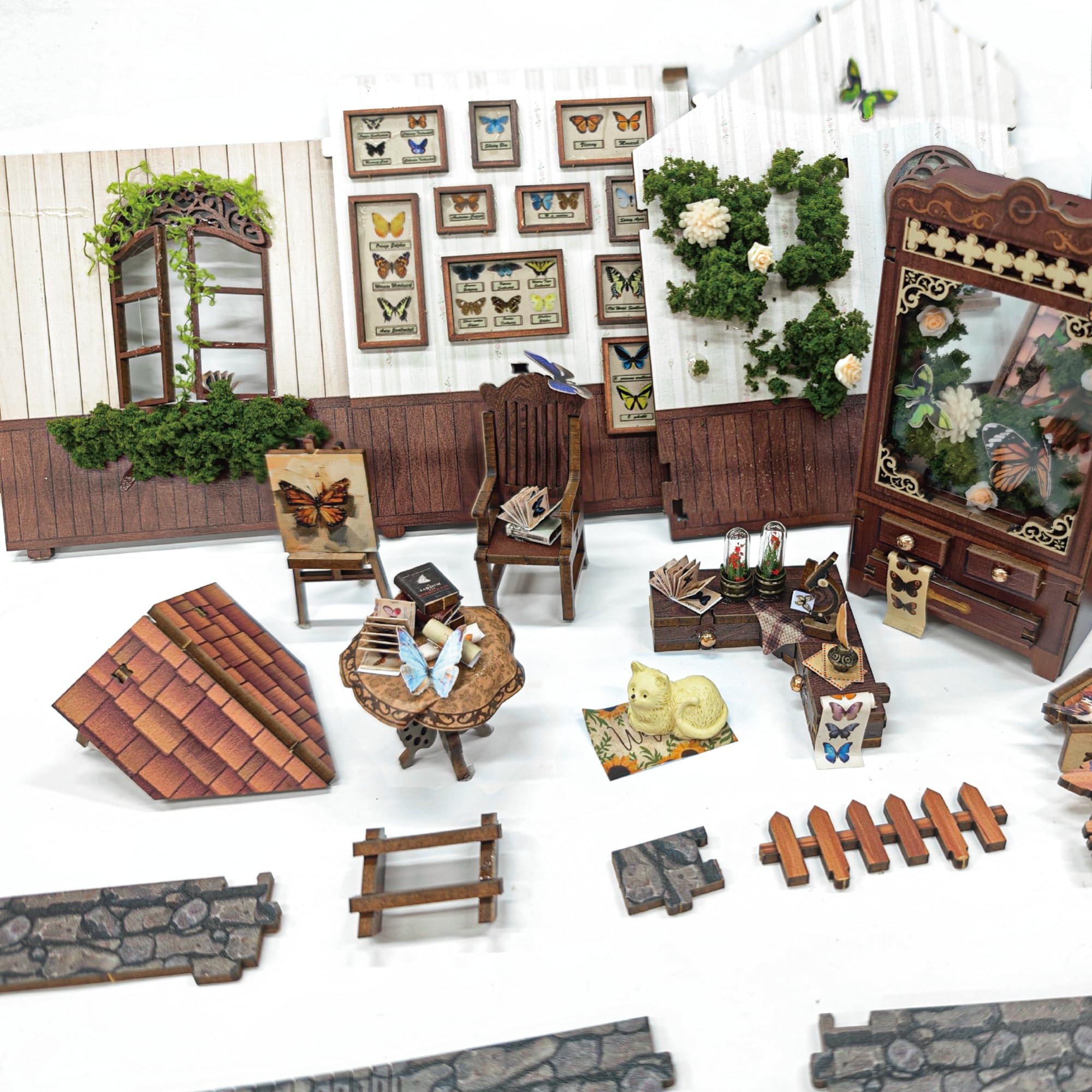 3D Wooden Puzzles for Adults,DIY Dollhouse Kit Building with Lights for Teens & Adults,150 Piece 3D Puzzles-Butterfly House(SQ-60) - Image 4