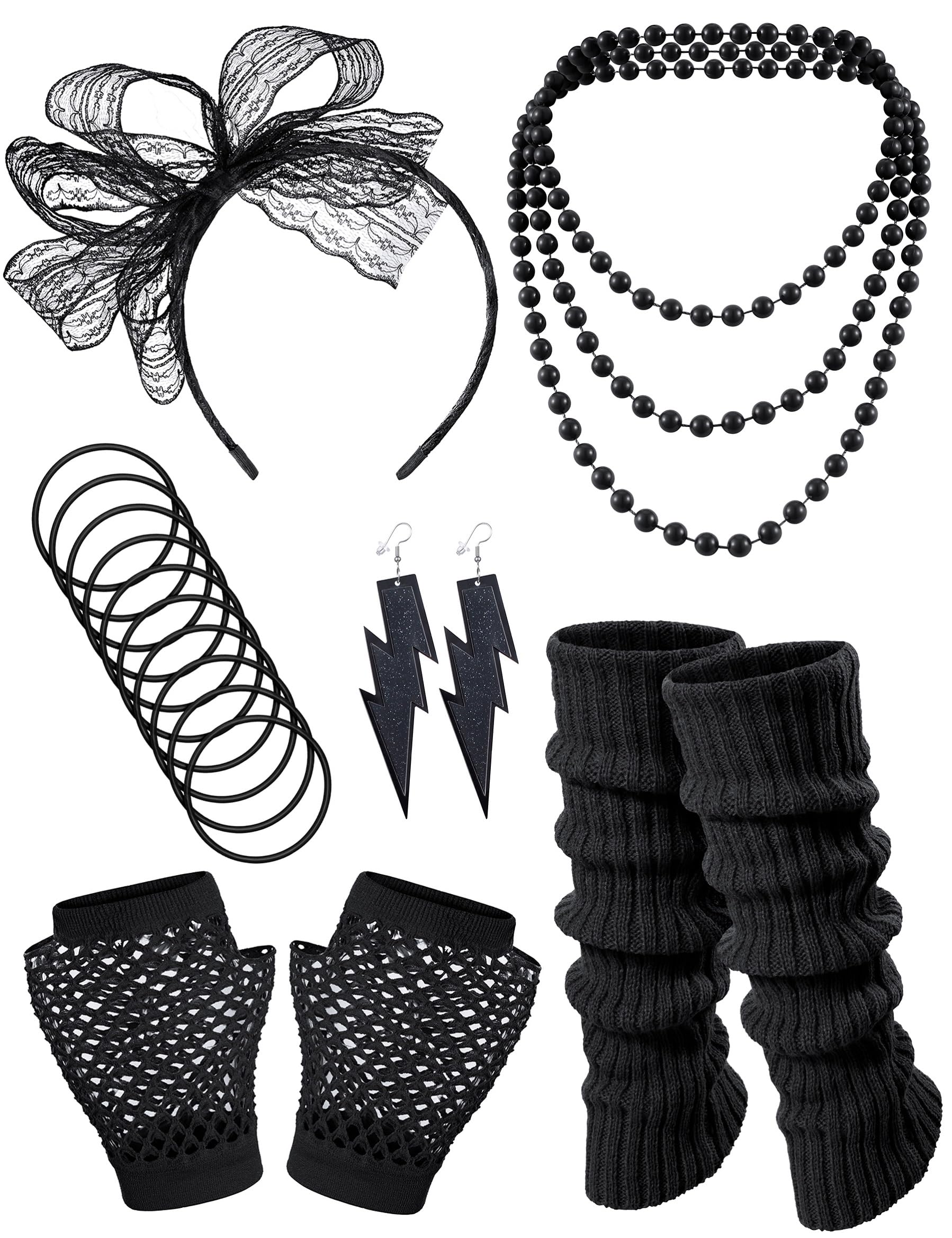 Missanabie80S Fancy Dress Costume Accessories Headband Errings Fishnet Gloves Necklace Bracelt Leg Warmers Party Outfit Set