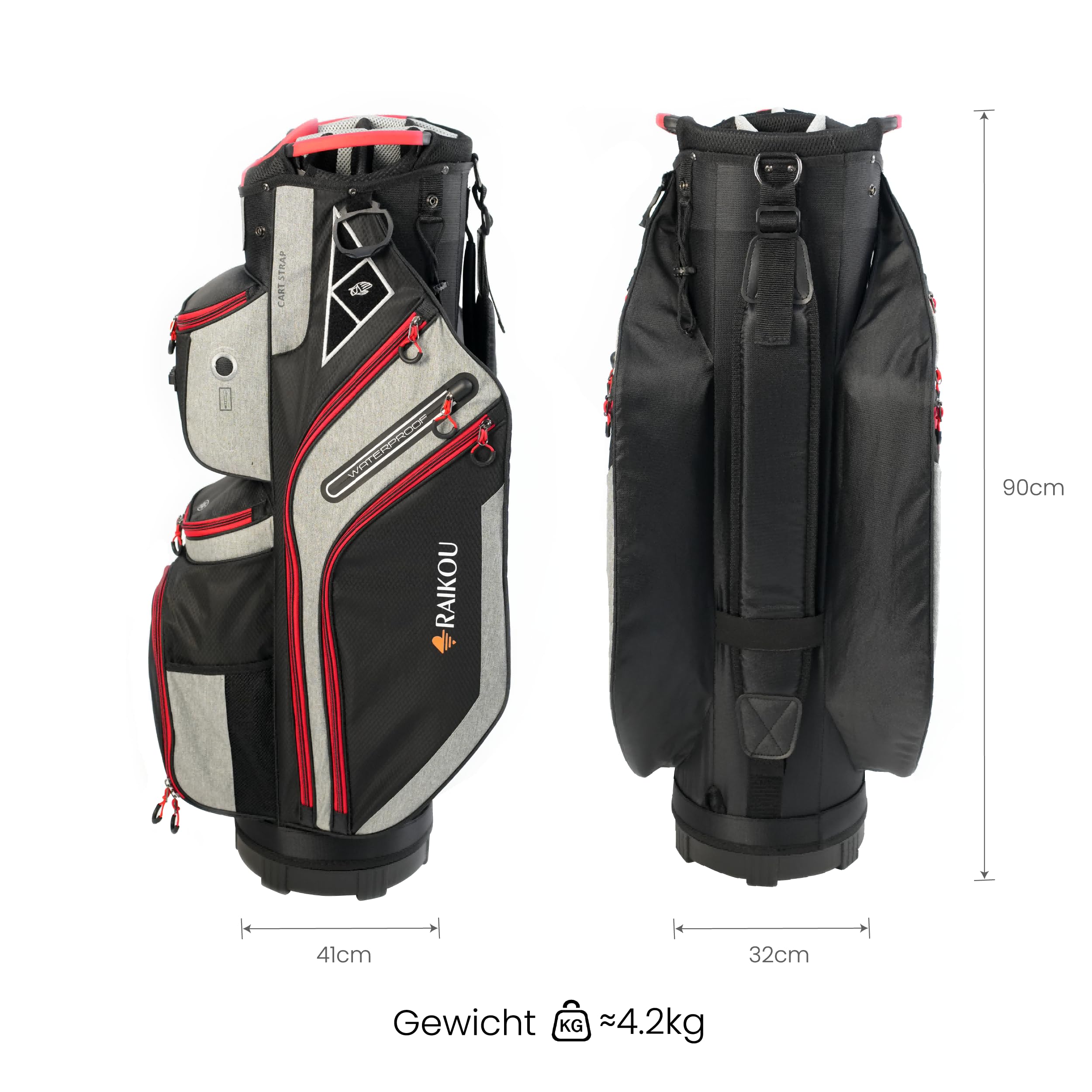 RAIKOU Golf Cartbag – Premium Golftasche, wasserdicht mit 14-facher Schlägerunterteilung – Ultraleicht, Trolley-kompatibel, mit Kühl- & Wertsachenfach – Für Damen & Herren