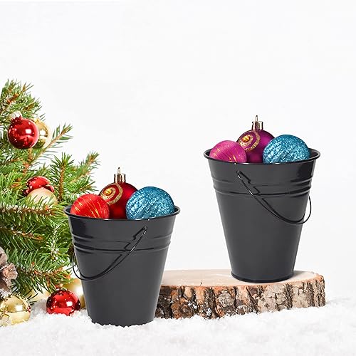 Miniatura 7 de Houseables Cubo negro, cubo de metal negro, cubo pequeño, cubo galvanizado, mini recipiente de lata, palillo de metal, con asa, latas para