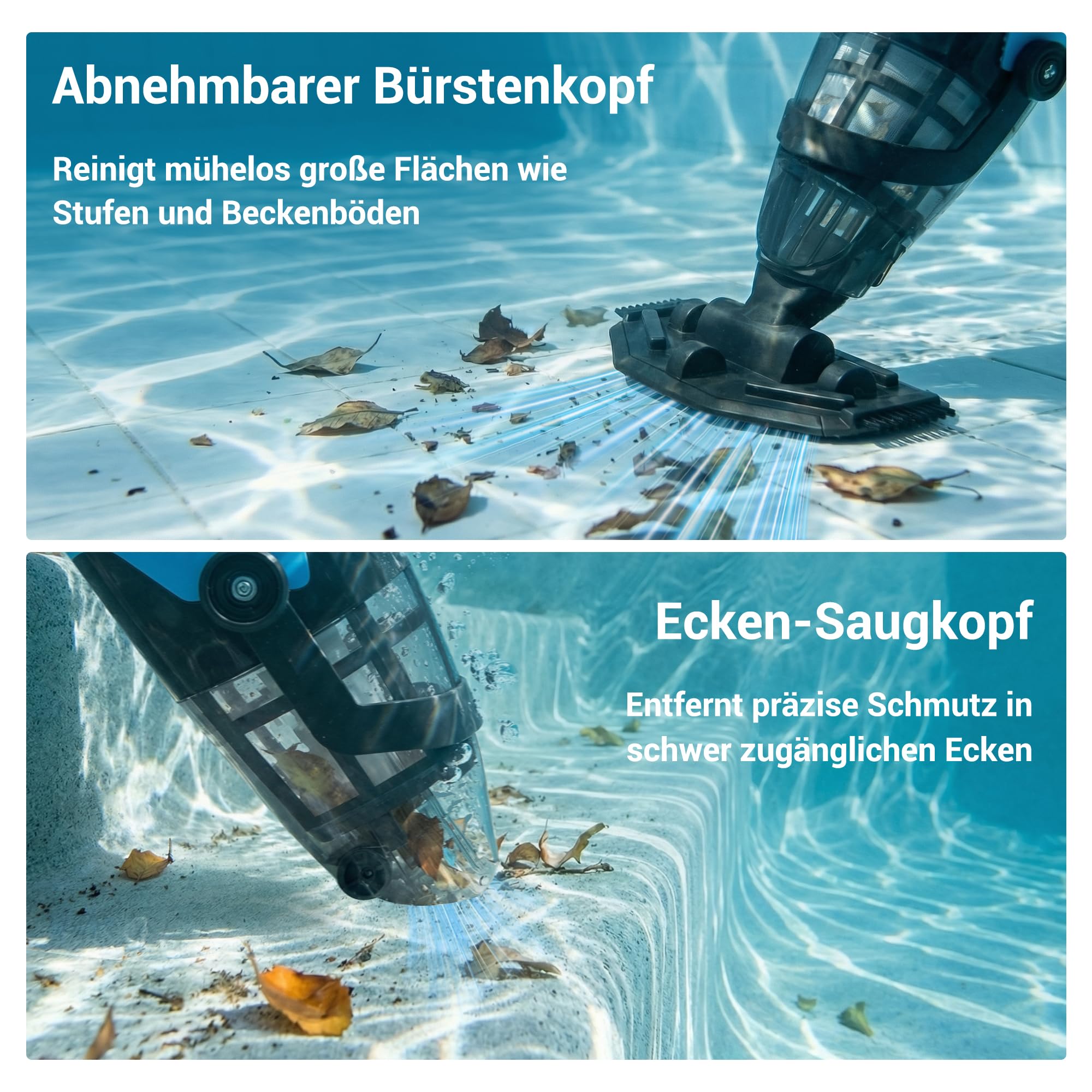 Kabelloser Poolreiniger 2-in-1 für Aufstellbecken & Whirlpools – Wiederaufladbarer Handreiniger mit Teleskopstange & waschbarem Feinfilter, ideal für Spa und oberirdische Pools