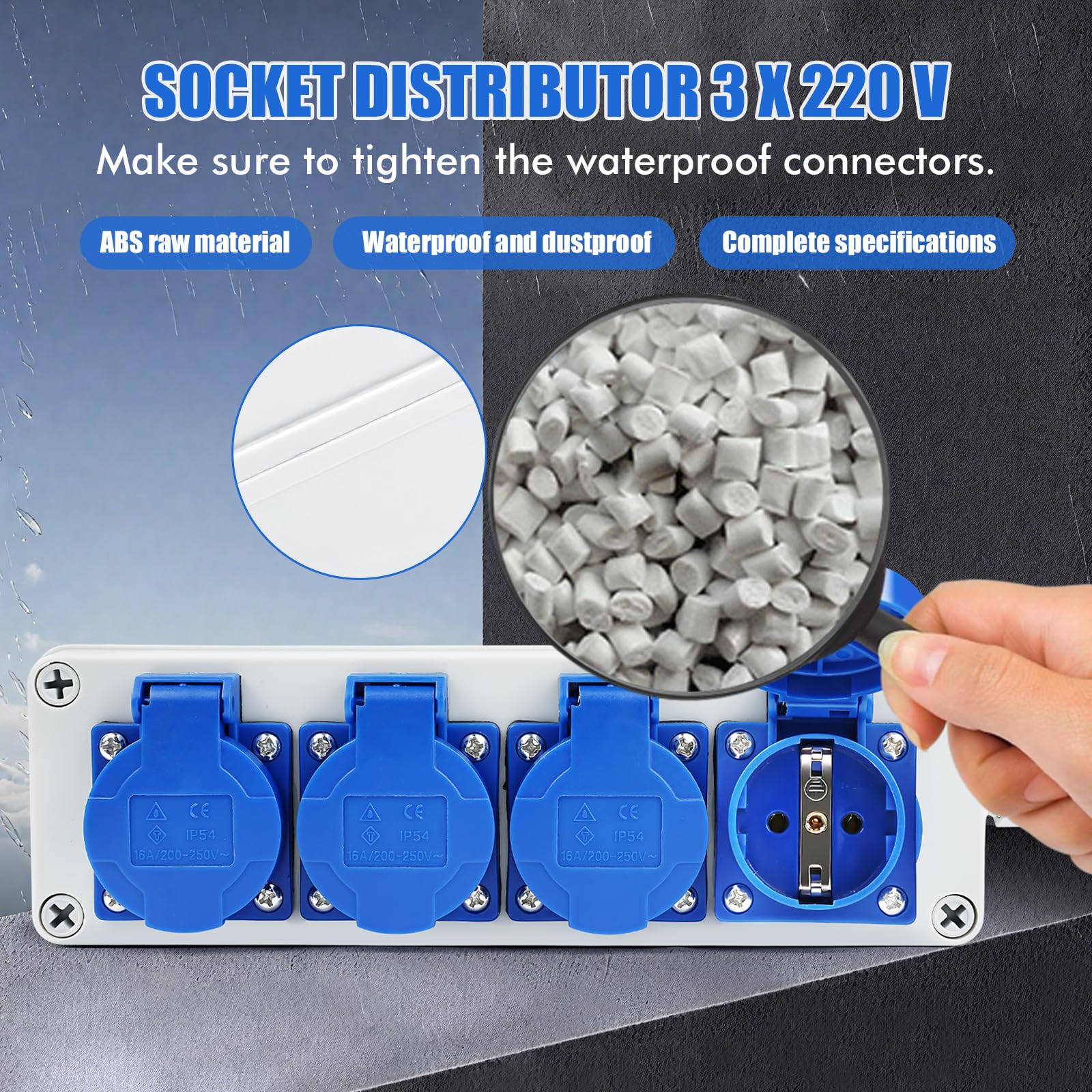 Distribuidor de Enchufes de Pared Caja de Distribución Tomas Schuko 4 x 220 V IP54 Distribuidor de Pared 16A con Cubierta Protectora Individual para Talleres, Interiores y Exteriores
