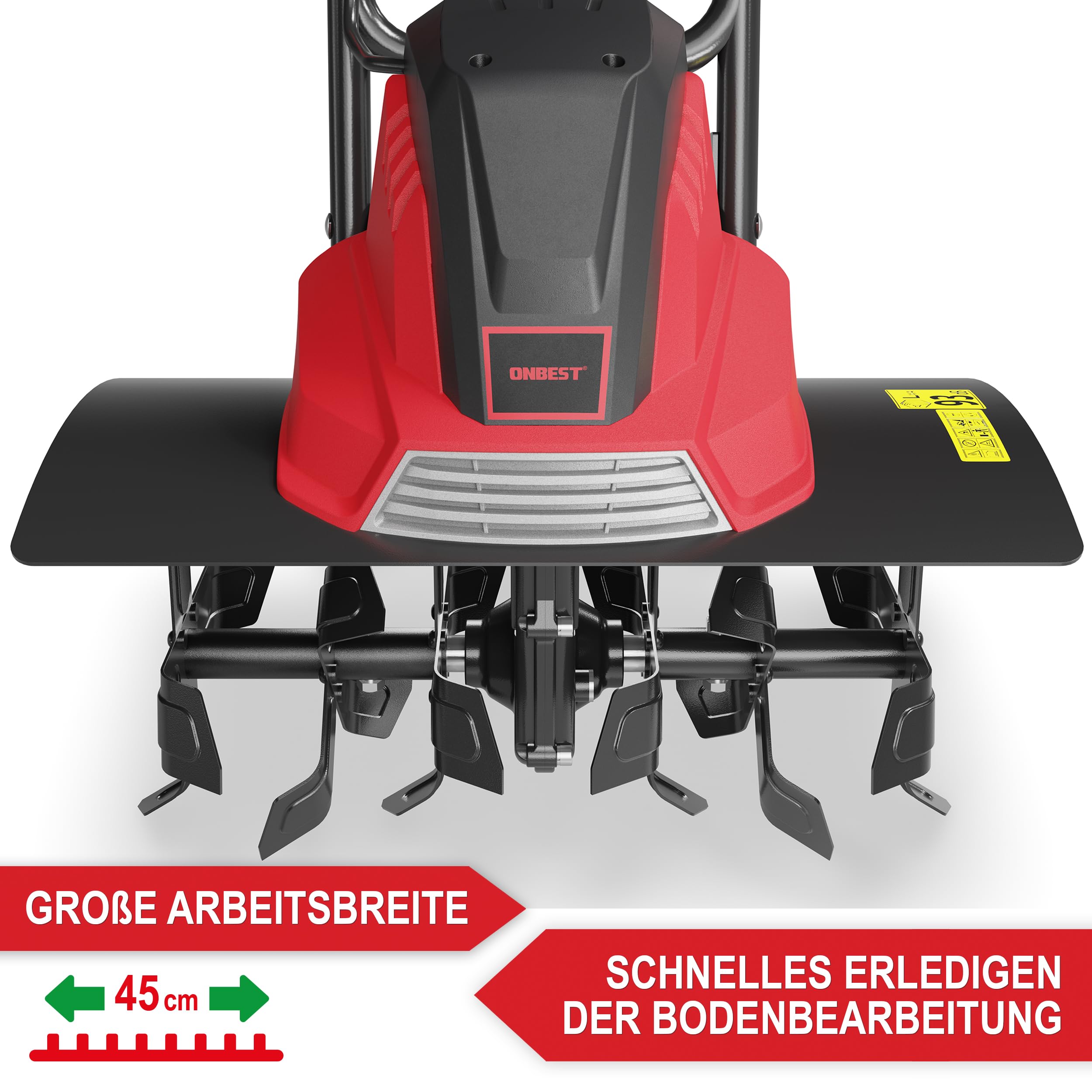 ONBEST Elektro Gartenfräse – 45 cm Arbeitsbreite – 1500 Watt Motor – 24 Messer – elektrische Bodenhacke Motorhacke – Gartenhacke – Kultivator – zum umgraben und auflockern vom Boden