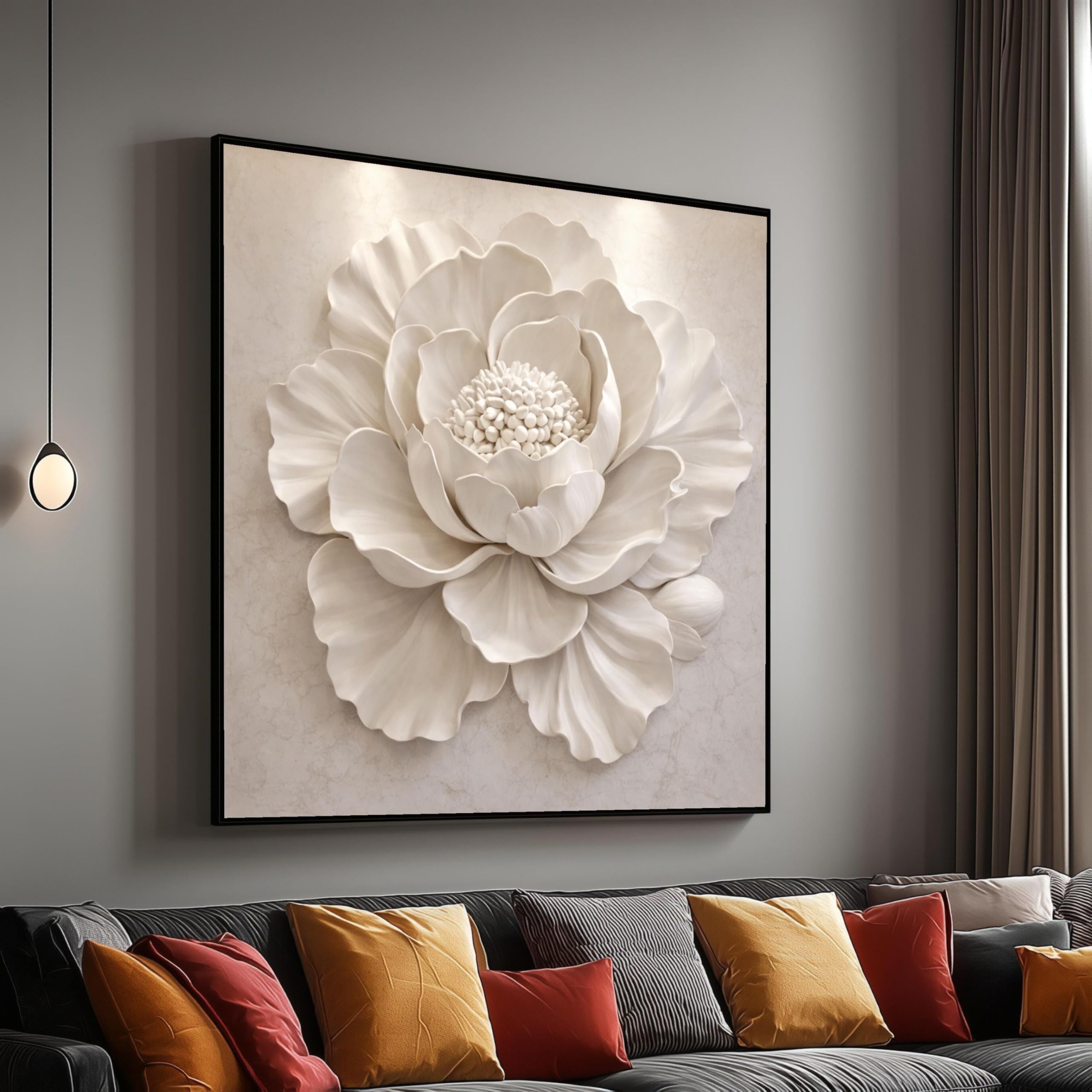 Décoration intérieure neutre tableau sur toile fleur blanche