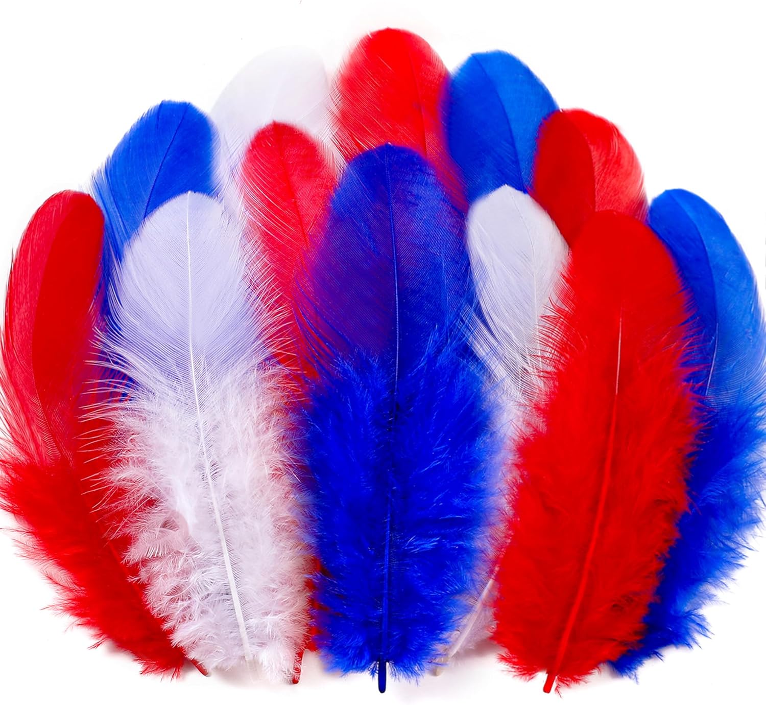 Soarer Red White Blue Feathers for Crafts - 300pcs 3-5inch Craft Feathers Bulk for Wedding Home Party, Dream Catcher Supplies and DIY Crafts(RedWhiteBlue)