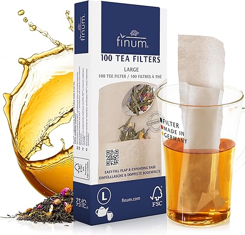 Finum Bolsas de filtro de té de papel desechables para té suelto marrón grande 100 unidades