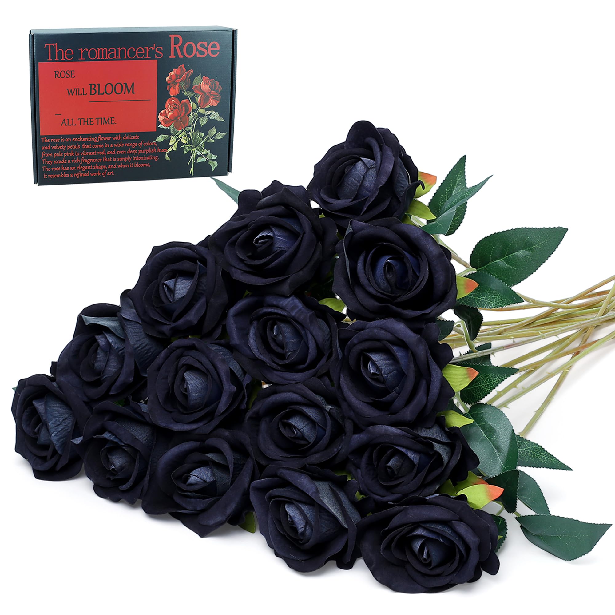 Amazon.com: SITUMEIZI 15PCS Black Artificial Roses Silk Flowers Fake ...