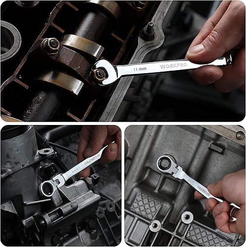 Miniatura 87 de WORKPRO Juego de llaves combinadas de trinquete de cabeza flexible de 8 piezas, SAE 5/16-3/4 pulgadas, 72 dientes, construcción CR-V, niquelado