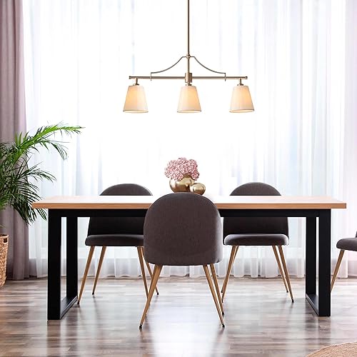 Miniatura 4 de Candelabros dorados para comedor, modernas lámparas lineales de isla de 3 luces con pantallas de tela para cocina, dormitorio, sala de estar