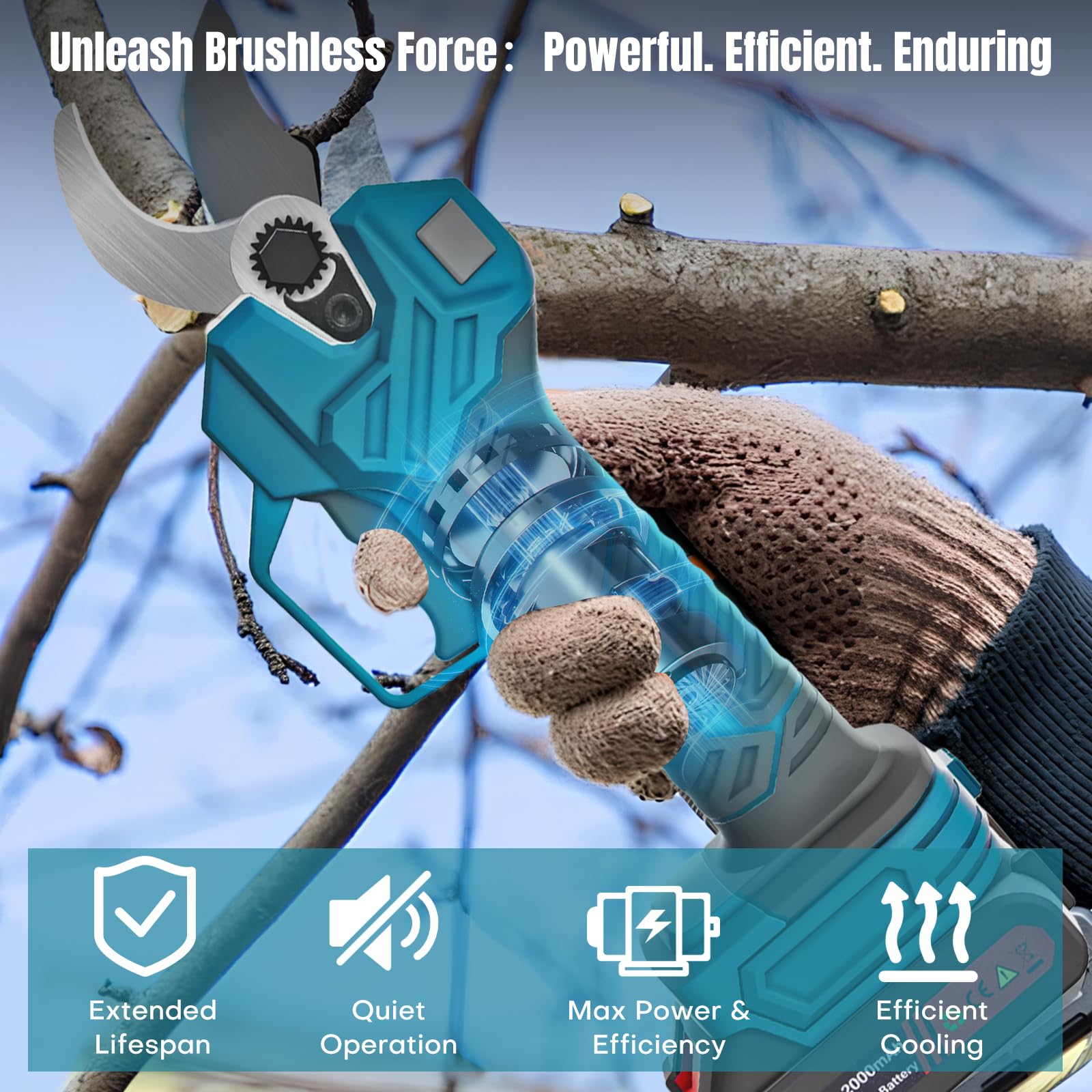 Bostar Tijera de Podar Eléctricas 40MM, Tijera de Podar Inalámbrica Profesional con LCD Pantalla/Baterías 2x2000mAh Hojas SK7 para Jardín Huerta Podar Ramas