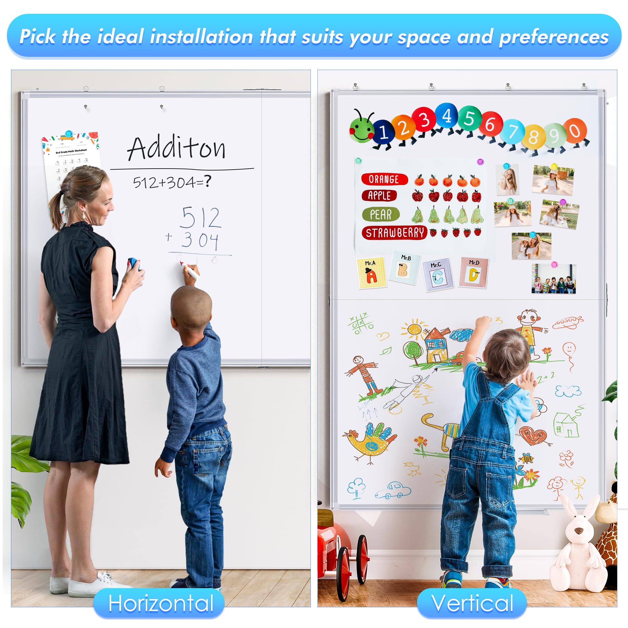Maxtek Lavagna Magnetica da Parete 180 x 120 cm, Grande Lavagna Cancellabile, Cornice in Alluminio, Whiteboard con Porta-pennarelli, Bacheca con Accessori Facile da Montare per Ufficio, Scuola, Casa
