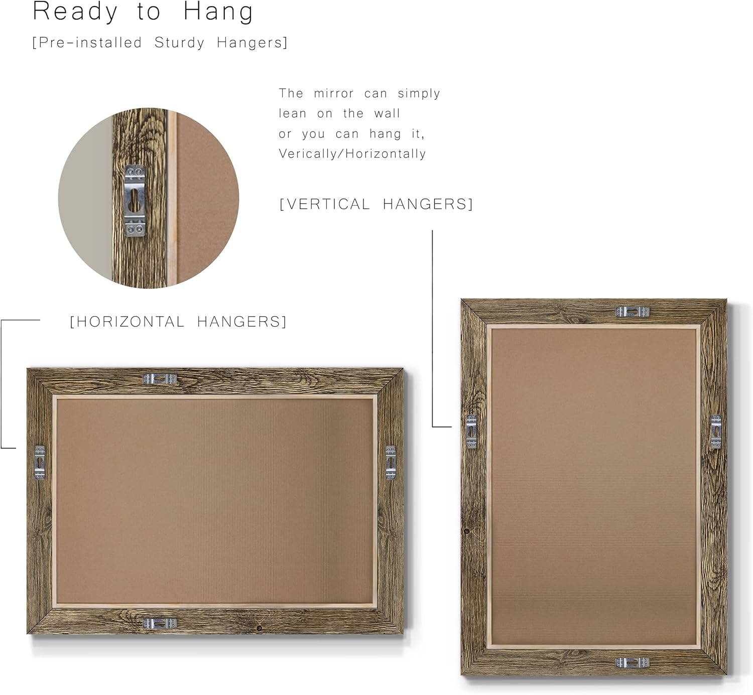Wexford Home Walnut Vanity Mirror Rectangular Barnwood Framed Wall Mirror for Home Decor, Vertical or Horizontal Hanging, 41x29