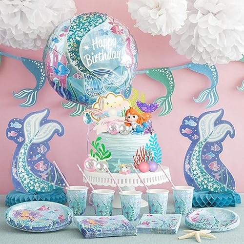 Miniatura 7 de 22 decoraciones para pastel de sirena con algas y caballito de mar y bolas para decoración de fiesta de cumpleaños, suministros de sirena para baby