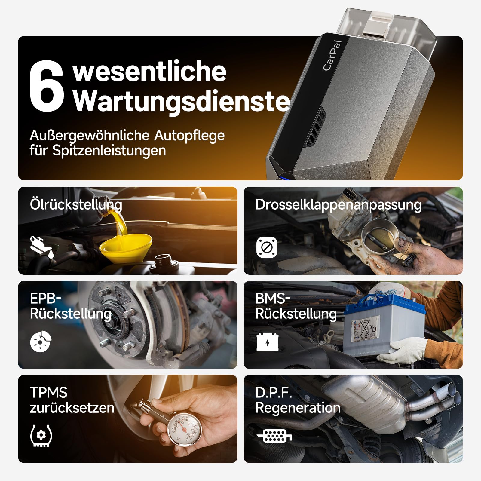 TOPDON Carpal-A OBD2 Diagnosegerät für Alle Fahrzeuge, Bluetooth obdii Diagnosewerkzeug All System, 6 Dienste Zurücksetzen, AutoVIN, Smog-Check, Reparatur-Leitfaden, Motor-Inspektion