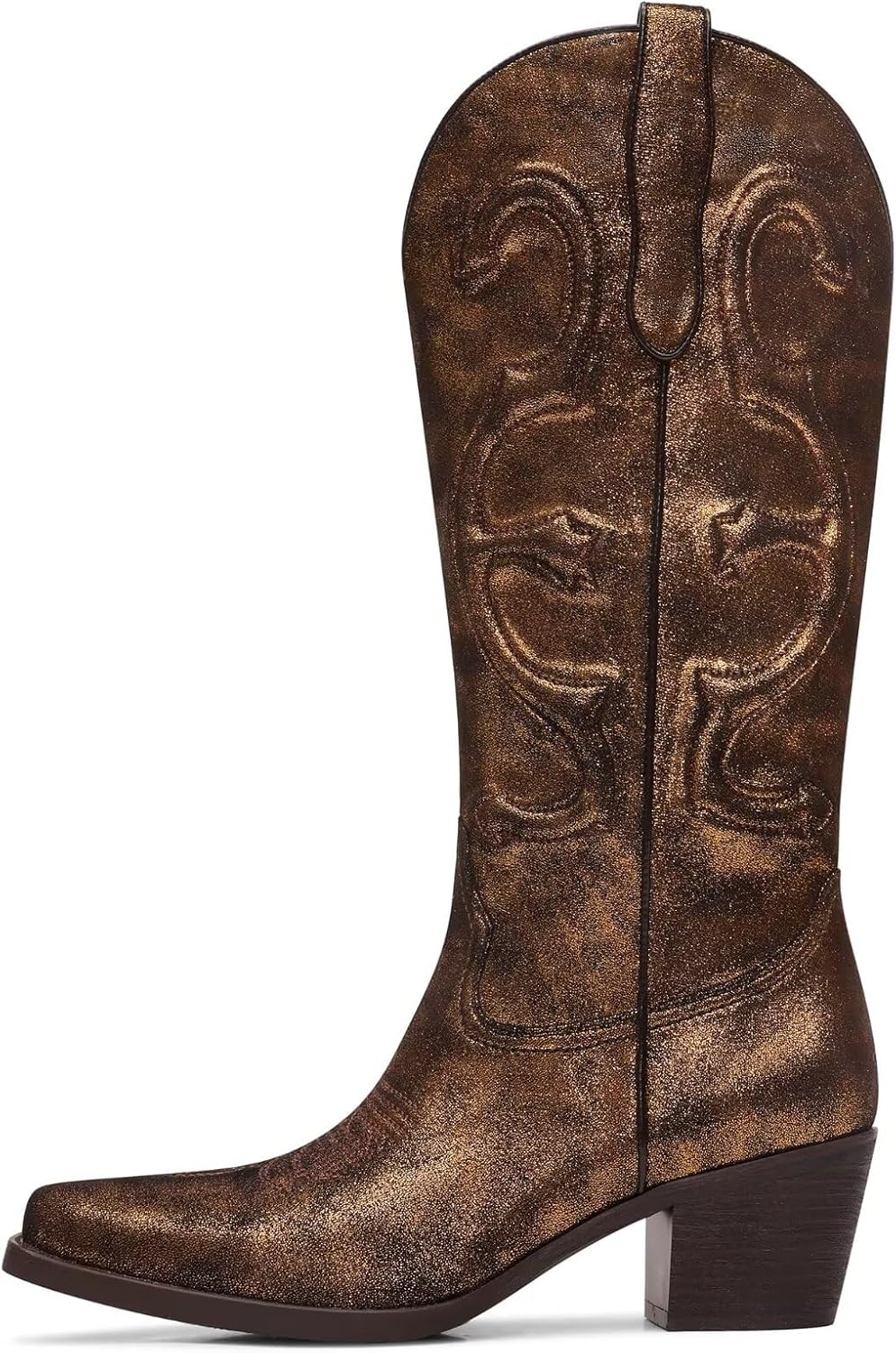 Women's Cowboy Boots Mid Calf Cowgirl Boots Pointed Toe Chunky Heel Fashion Embroidery Western Pull On Boots - Image 4