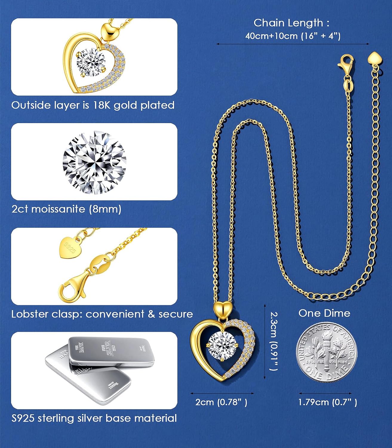 Beam & Bask Moissanite Heart Pendant Necklaces for Women, Engraved with LOVE, Sterling Silver Plated with 18K Gold, Anniversary and Birthday Jewelry for Wife, Girlfriend, Mom, or Her - Image 6