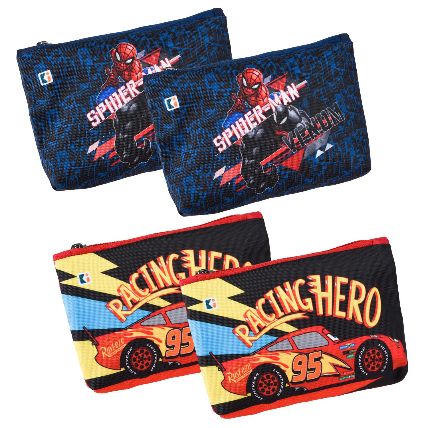 Pack of 4 Pencil Pouch | Square Stationary Pouch | Pen-Pencil Box for Kids | School Geometry Pouch | Pencil Utility Bag | Zipper Pencil Organizer | Navy Blue & Red-image-1