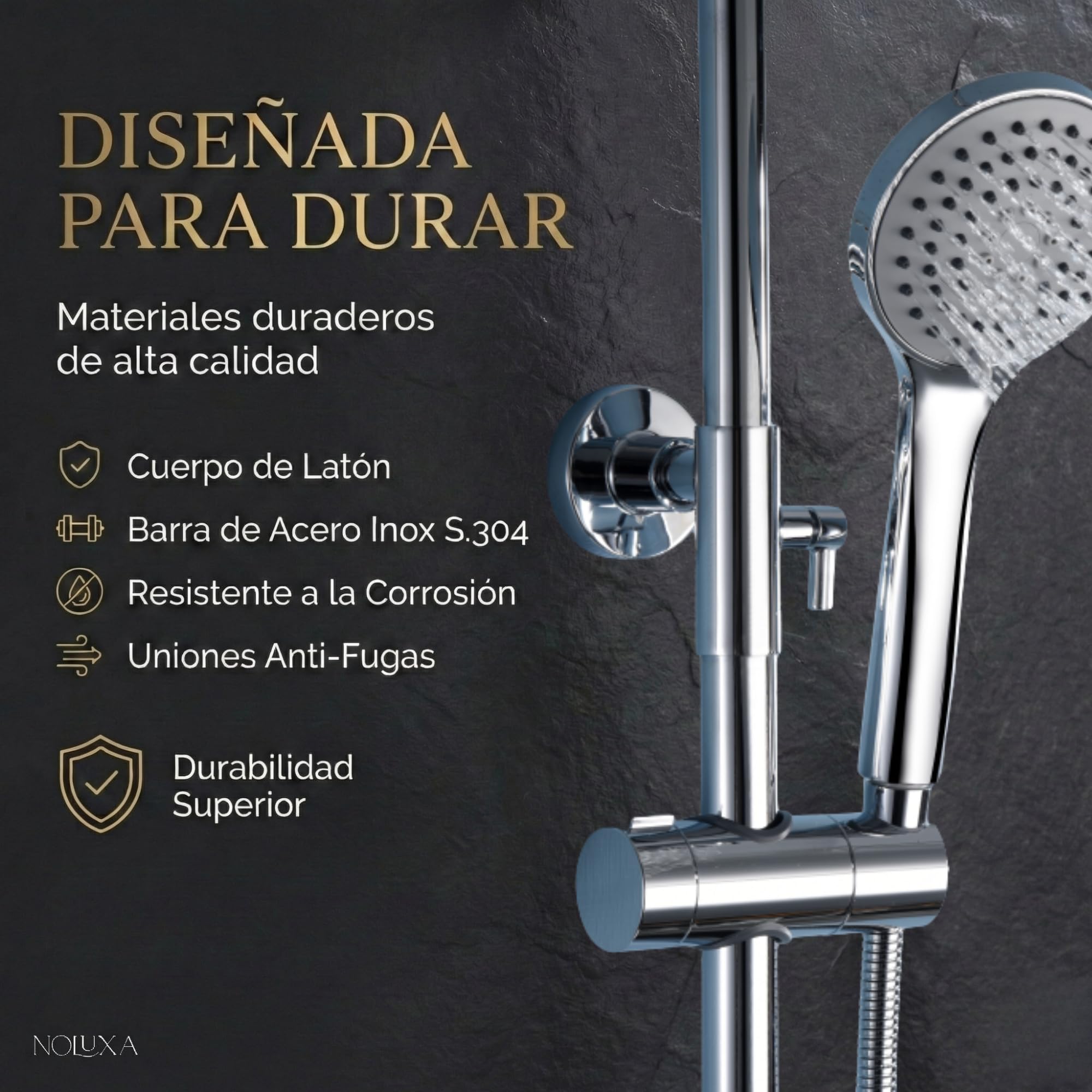 IMEX - Columna Ducha Termostatica con Grifo | Conjunto de Ducha con Alcachofa y Rociador Antical Efecto Lluvia | Griferia en Latón y Acero Inox S.304 con Barra Extensible Cromada | Serie Londres