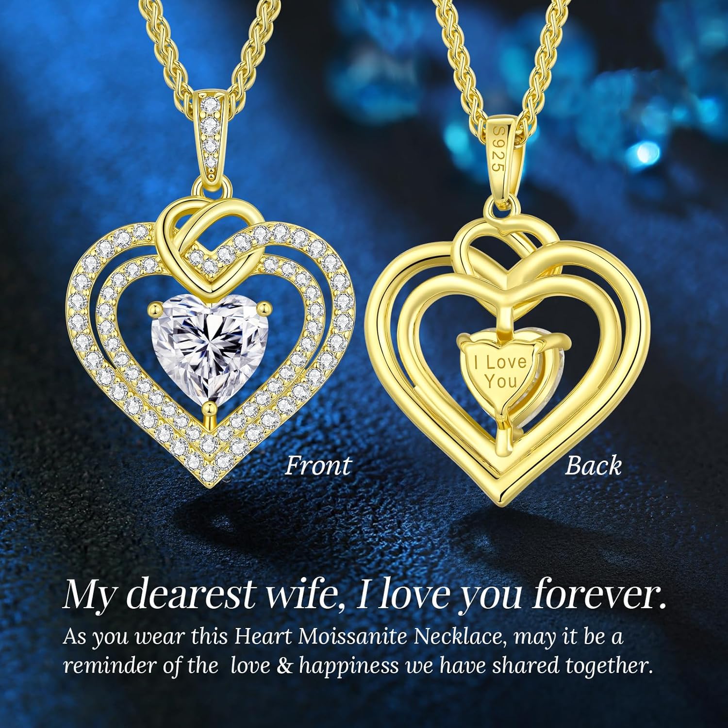 OOBEE Valentines Day Gift Moissanite Heart Necklaces for Women, 1- 4 Carat Moissanite 925 Sterling Silver 14K Gold Plated Pendant Necklace, Ideal Anniversary Birthday Christmas Mothers Day Jewelry Gifts for Mom Wife Her Girlfriend Daughter - Image 4