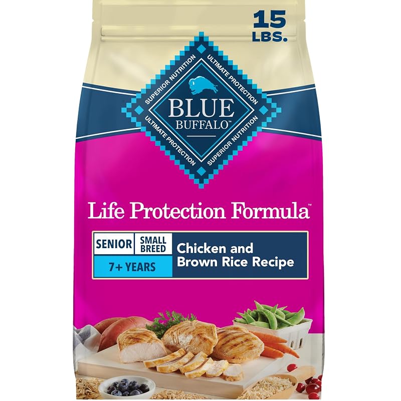 Ração seca para cães idosos de pequeno porte Blue Buffalo Life Protection Formula, frango e arroz integral, 6,8 kg
