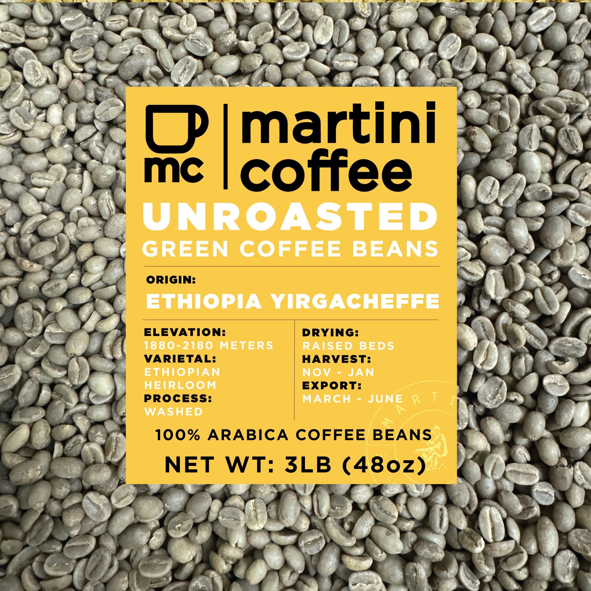 3lbs - Unroasted Green Coffee Beans -Ethiopia Yirgacheffe - Green Coffee Beans For Roasting - Martini Coffee Roasters