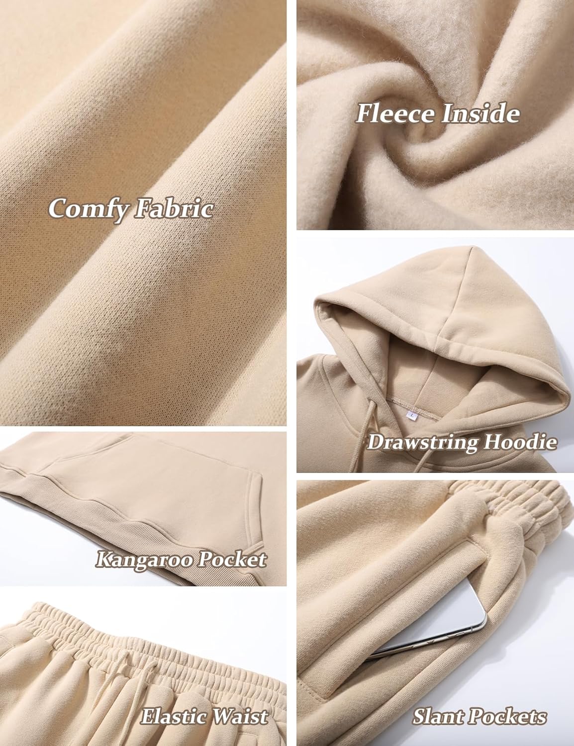 Flygo Womens Fleece 2 Piece Outfits Lounge Hoodie Sweatsuits Sets Oversized Sweatshirt Baggy Sweatpants Set W/Pockets - Image 5