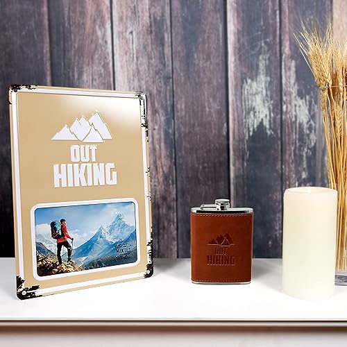 Miniatura 9 de Pavilion Gift Company - Senderismo - Frasco de cuero sintético de acero inoxidable de 8 onzas al aire libre, caminata boscosa, camping, montaña,