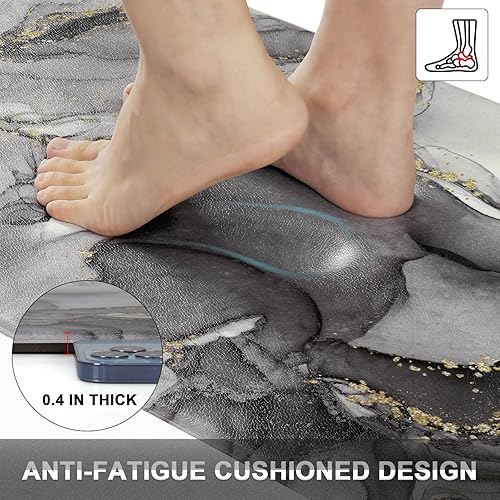 Miniatura 4 de ASPMIZ Tapetes de cocina de mármol gris para piso, modernos tapetes de cocina impermeables acolchados antifatiga, tapetes de cocina de espuma