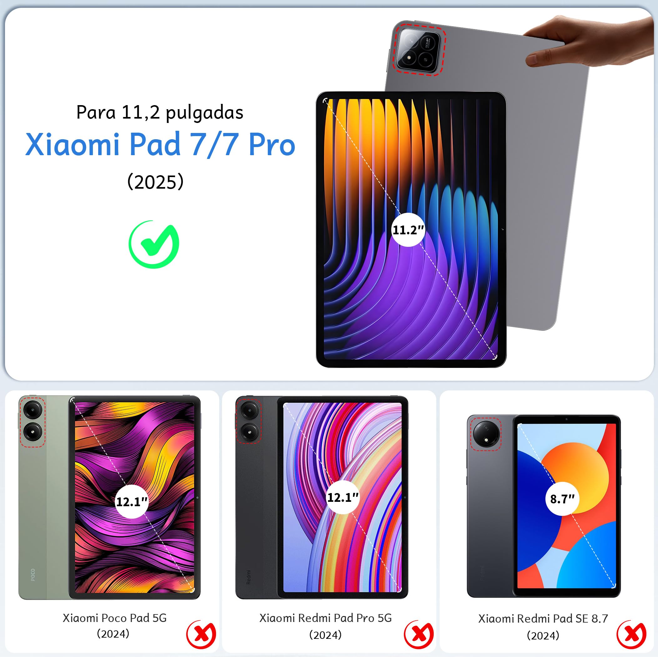 CACOE Funda Teclado Compatible con Xiaomi Mi Pad 7/ Mi Pad 7 Pro (11.2 Pulgadas, 2025) con Touchpad, [Español] Iluminación de 7 Colores Teclado Inalámbrico Desmontable, Negro