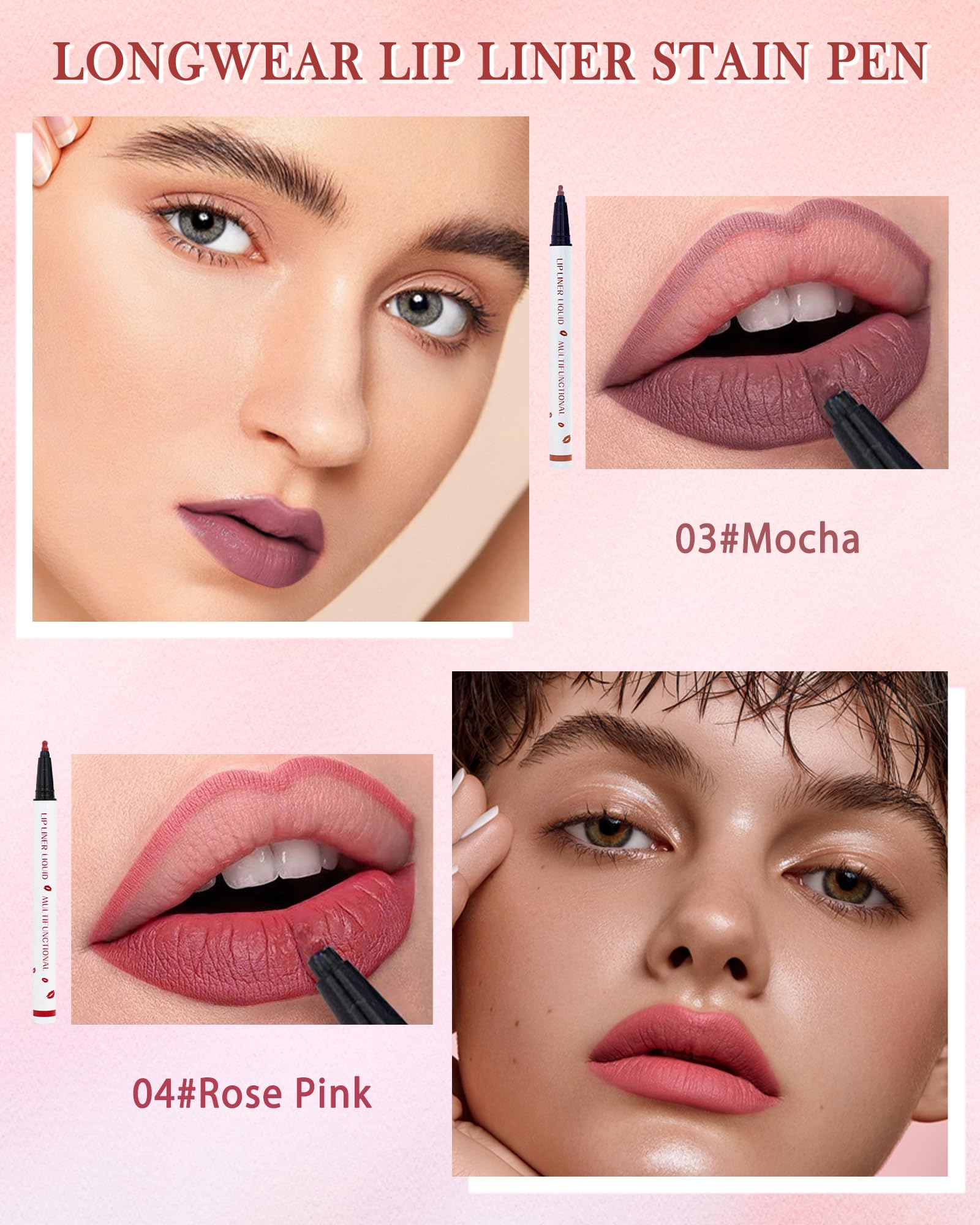 Matte Lip Liner-2Pcs, 2 in 1 Brown Beige Liquid Lipliners Pencil & Lip Stick - Image 2