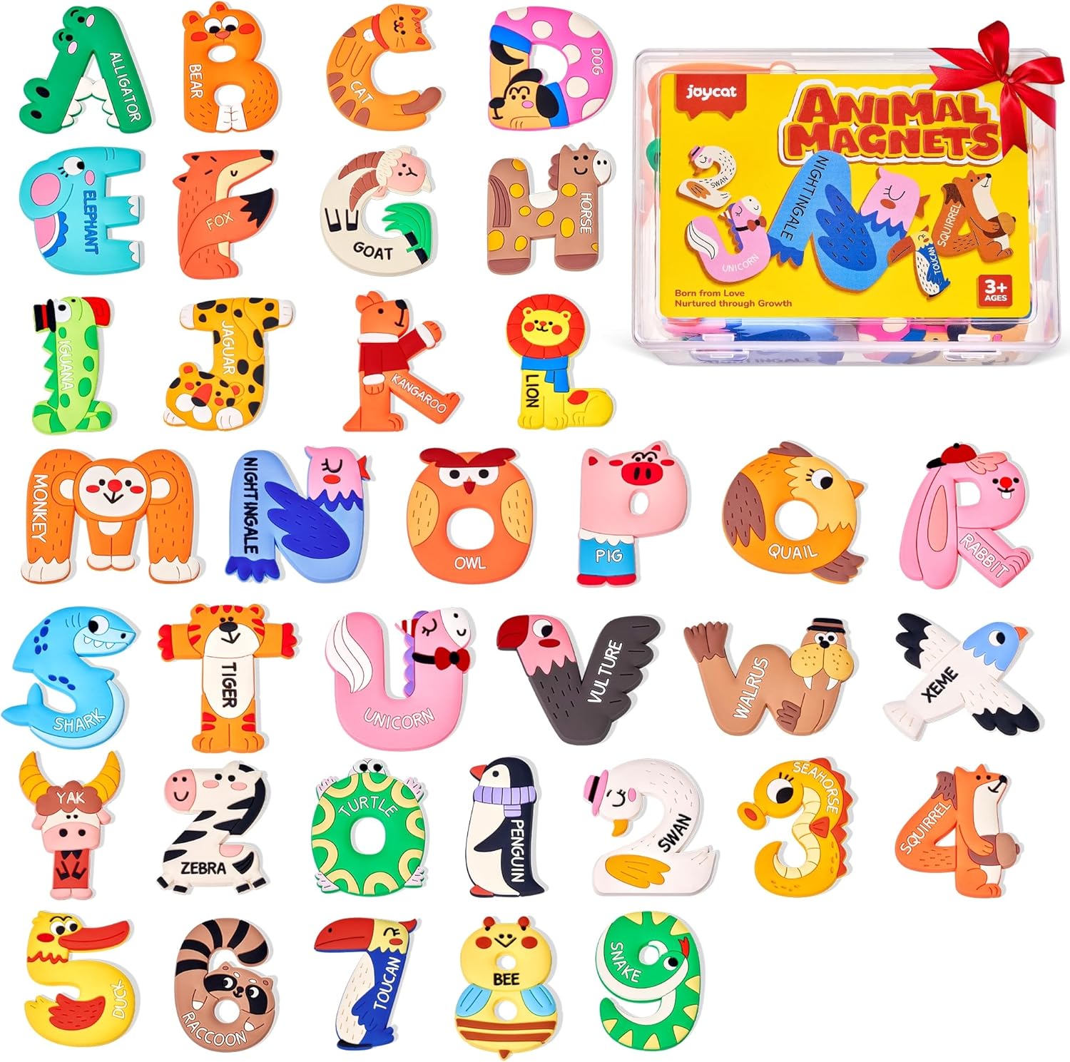 JoyCat Magnetic Letters and Numbers Fridge Magnets, Soft PVC Learning Refrigerator Toy Set for Kids & Toddlers, 26 Animal Alphabet Letters and 0-9 Numbers, Birthday Gifts for Baby Boys and Girls