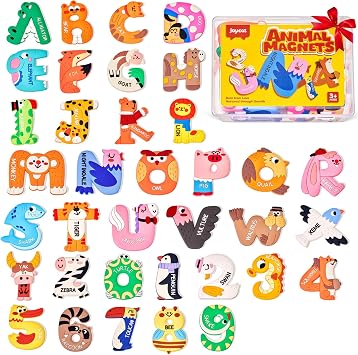 JoyCat Magnetic Letters and Numbers Fridge Magnets for Toddlers, 36 PCS | Soft PVC refrigerator toy set for kids, 26 animal alphabet letters and 0-9 numbers, birthday gifts for baby boys and girls
