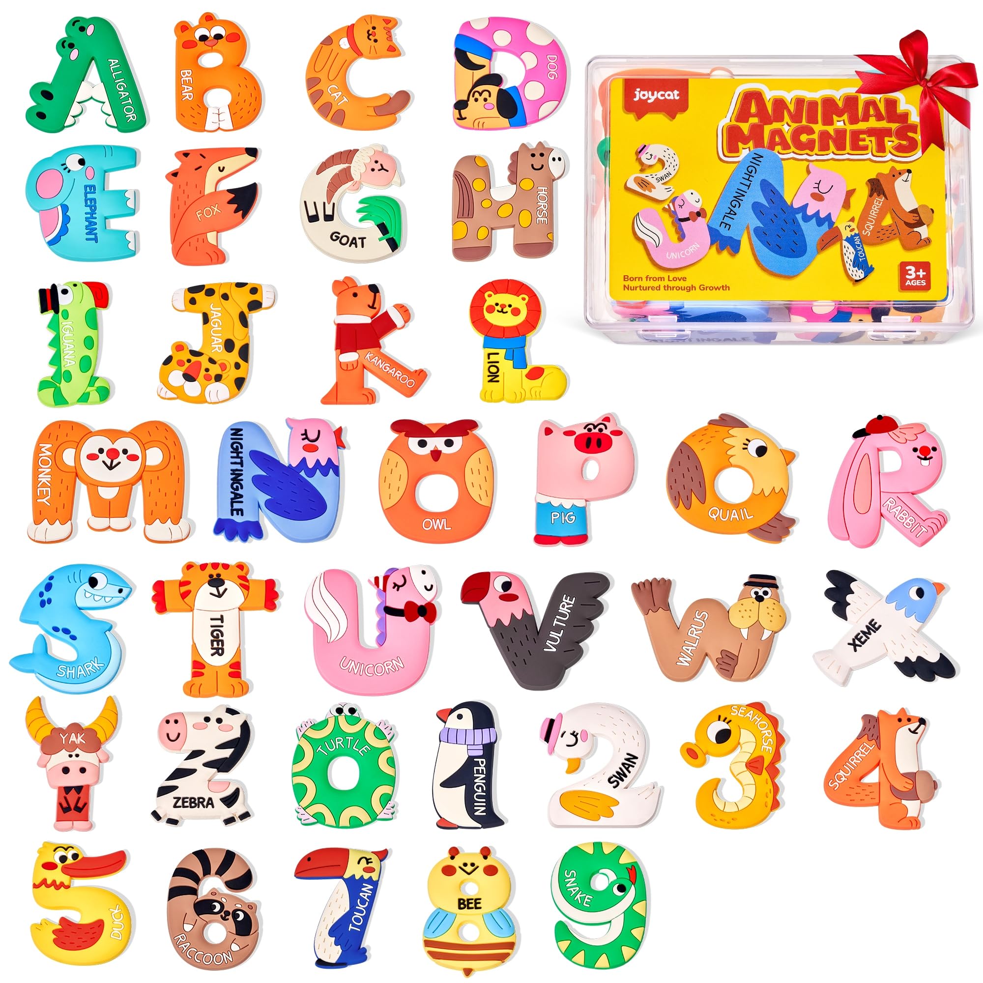 JoyCat Magnetic Letters and Numbers Fridge Magnets, Soft PVC Learning Refrigerator Toy Set for Kids & Toddlers, 26 Animal Alphabet Letters and 0-9 Numbers, Birthday Gift for Baby Boys and Girls