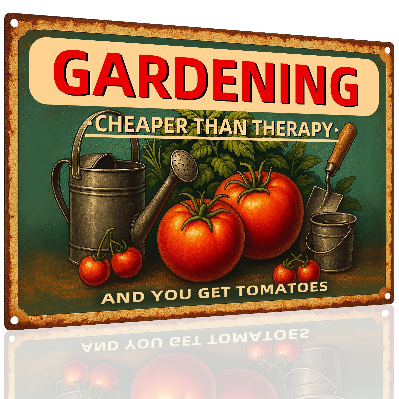 "Gardening Cheaper Than Therapy" Metal Sign - Humorous Garden Decor - Rustic Aluminum Wall Art 8x12 Inch (2512)
