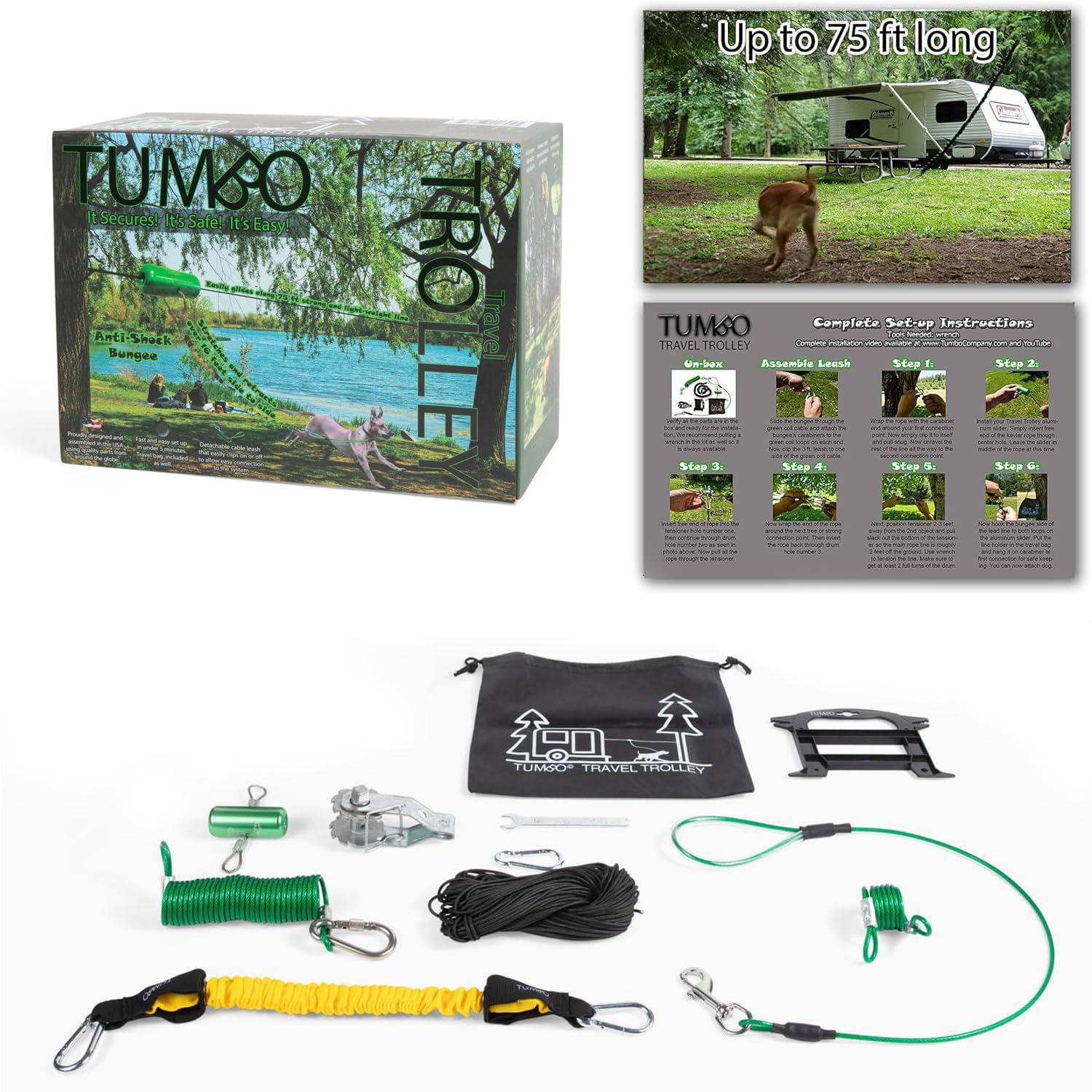 Tumbo 75 ft Travel Trolley (AntiShock on The go Dog Trolley