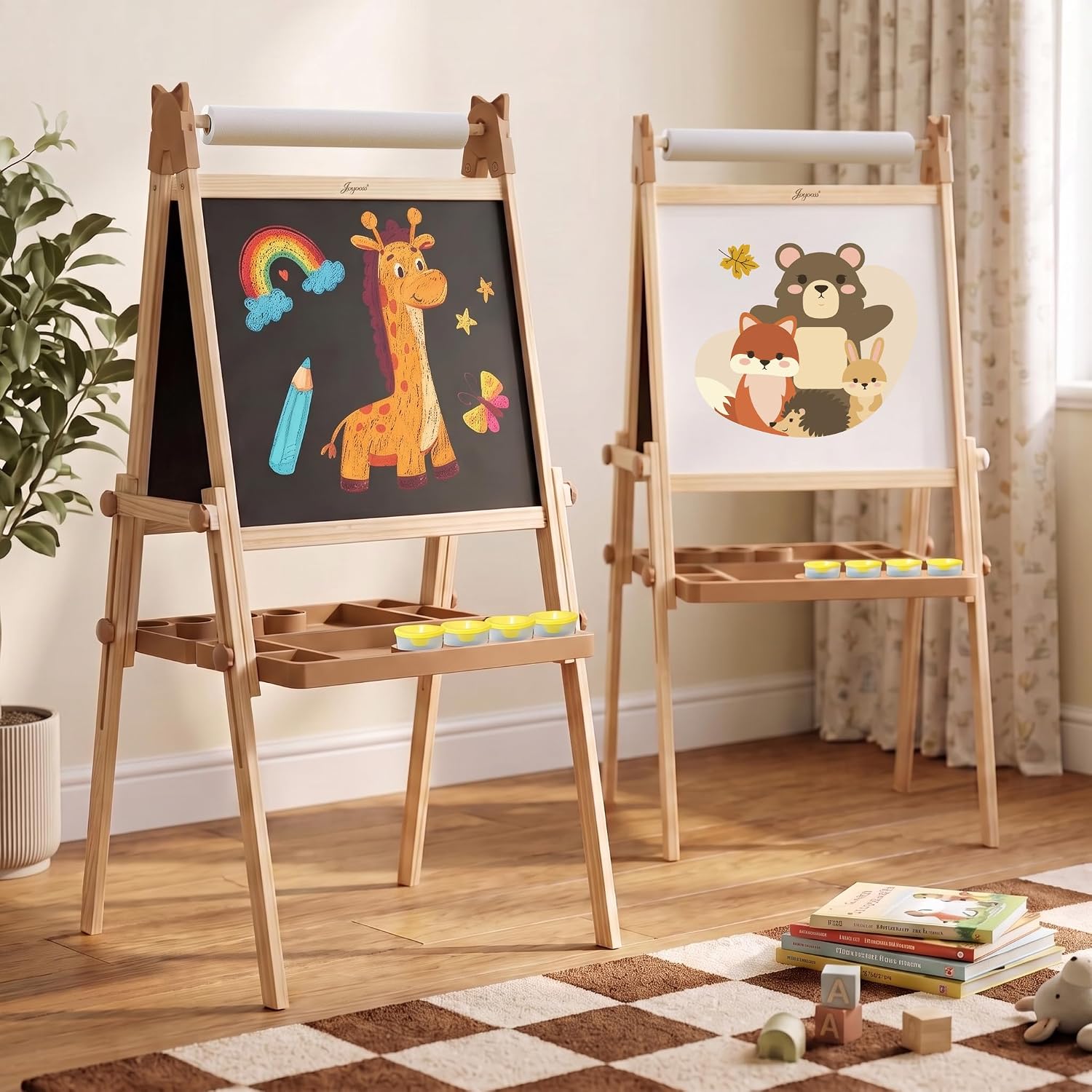 JOYOOSS Easel for Kids Easels for Toddlers with Paper Roll Oatmeal