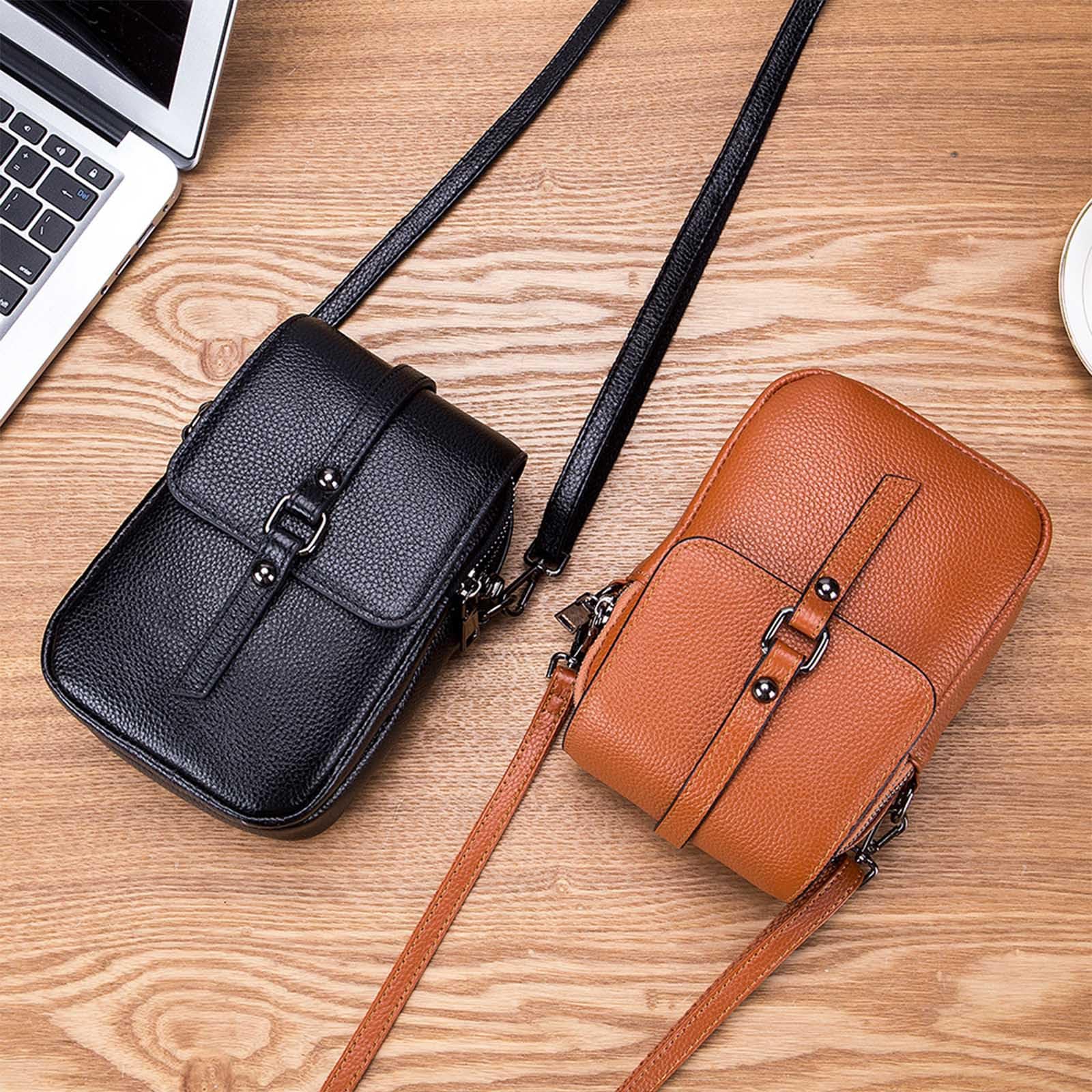 Bolso Bandolera Vintage Para Teléfono Para Mujer, Bolso Bandolera Ligero de Piel Auténtica