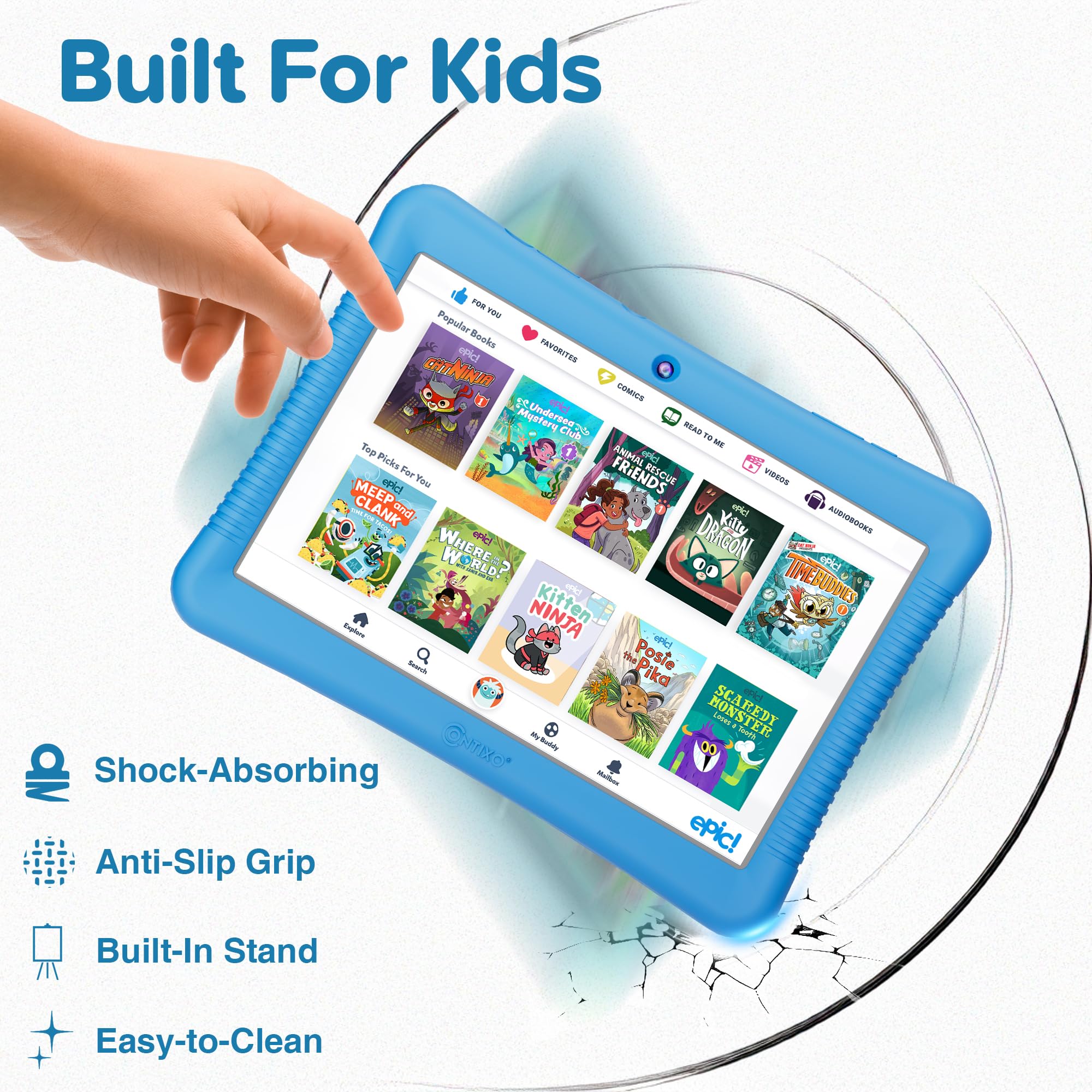 Contixo Tablet per bambini da 10 pollici con pacchetto cuffie - K103 Tablet per bambini, oltre 80 e-book e adesivi Disney (valore $350), 32 GB di archiviazione, 3 GB di RAM, Bluetooth, controllo
