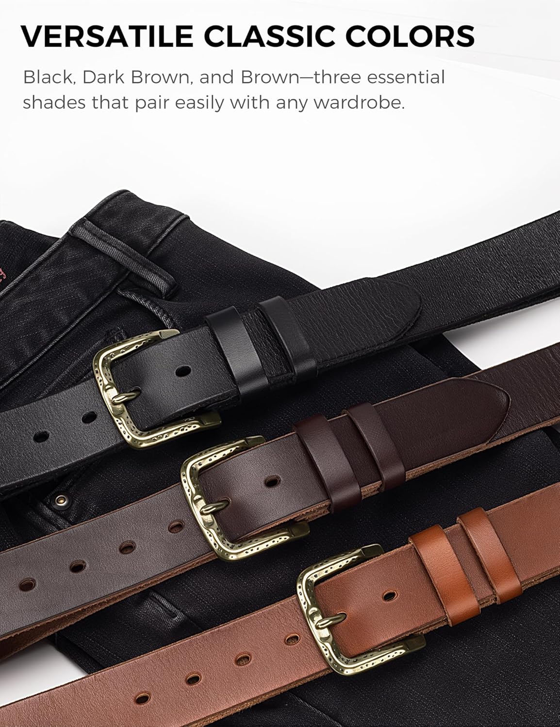 Men's Everyday Casual Belt - 1.5 Inch Full Grain Genuine Leather with Brass Buckle - Image 6