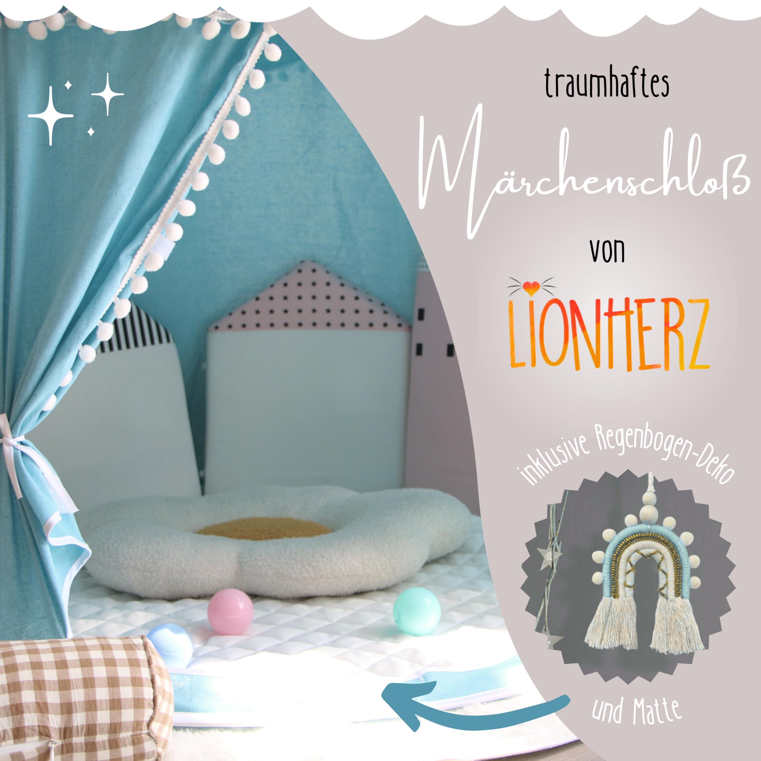 LIONHERZ® Speeltent Voor Kinderen, Ademend Van Katoen En Hennep Prinsessenklot Met Stokken Glasvezel Draagtas Stabiel Speelhuis Binnen Tipi Meisjes Koraalroze Zonder Accessoires 1806998762