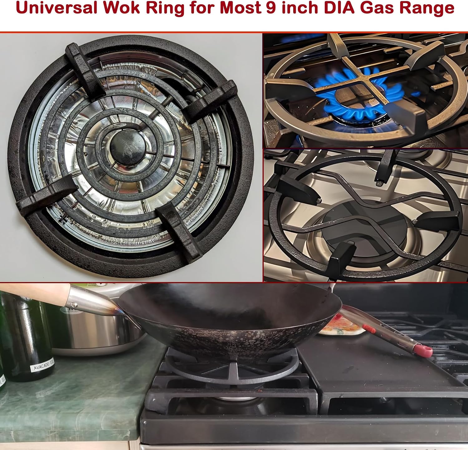 Wok Ring DG94-00939A, Enamel Cast Iron Wok Support for Gas Stove, Fits Samsung NX58H9500WS, GE JGBS66REKSS, KitchenAid, Whirlpool, Universal Gas Stove Accessories