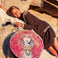 Vista 2 de Firlar Tambor de chamán, tambor de chamán de belleza y lobo de 10 pulgadas, tambor de chamán hecho a mano con bastón, tambor de chamán vegetariano